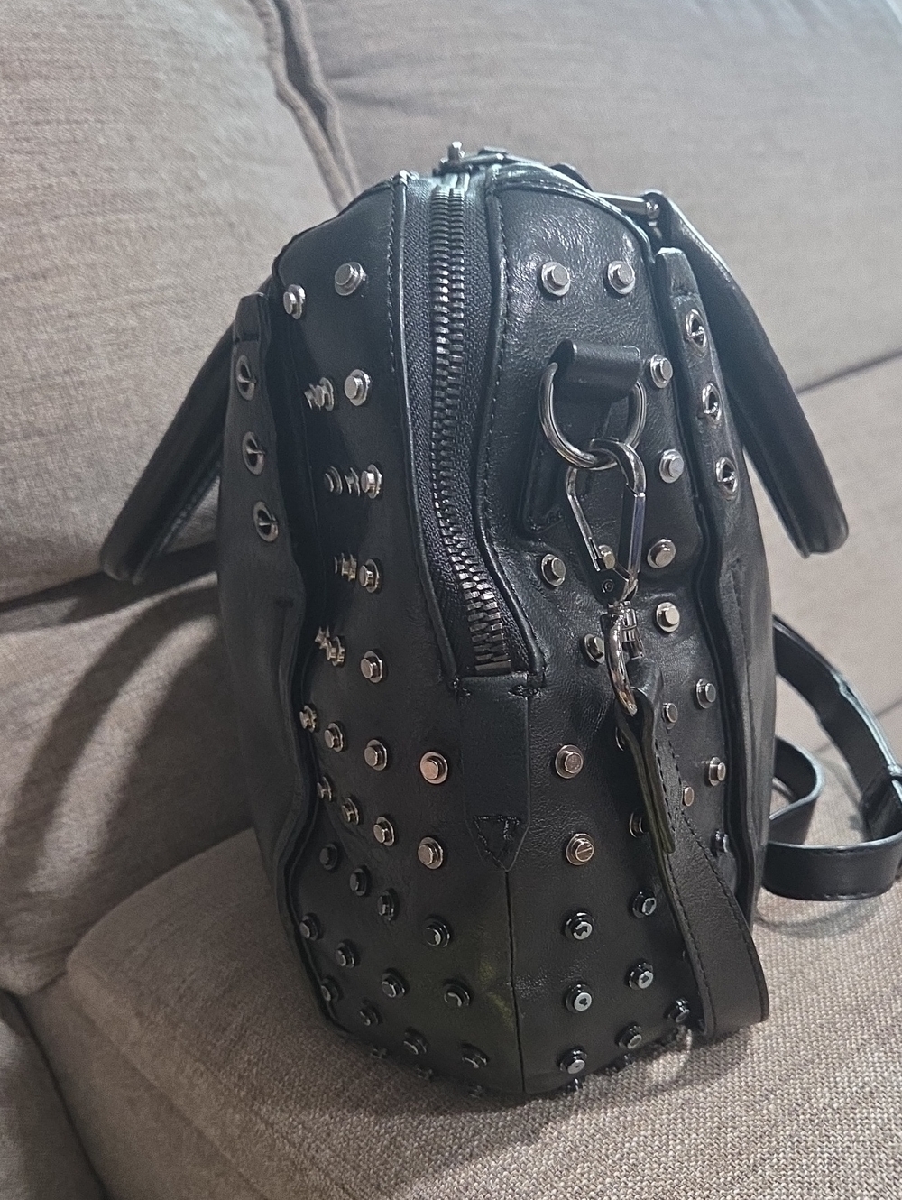 Olivia Harris Black Leather Studded Satchel Handbag - Women - Picture 3 of 12